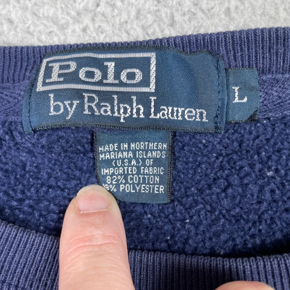 Vintage Polo Ralph Lauren Sweatshirt Mens Large Navy Blue Crewneck Fleece Preppy